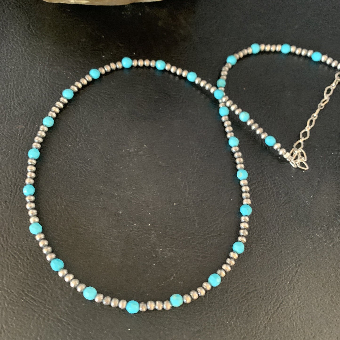 Minimalist Navajo Pearls 3mm Sterling Blue Turquoise Necklace 16" 13591