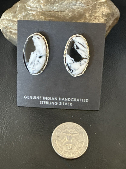 Women White Buffalo Turquoise Navajo Sterling Silver Post Earrings 19096
