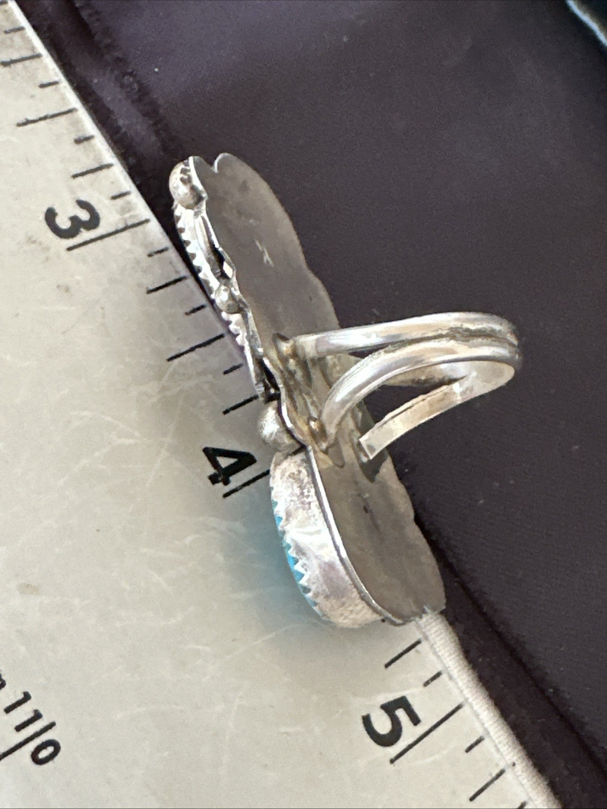 Cluster Kingman Turquoise Purple Spiny Navajo Sterling Silver Ring Sz 5.5 19105