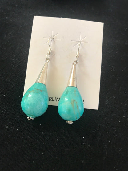 Navajo Sterling Silver Turquoise Bead Dangle Drop Earrings Gift 199