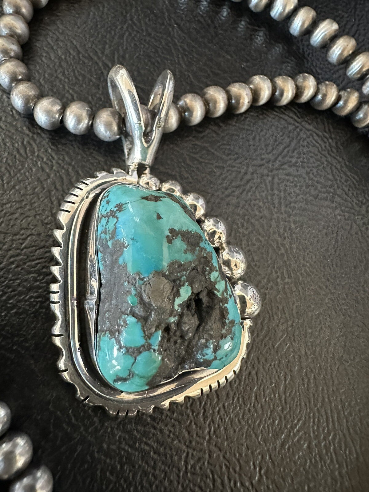 Rustic Blue Kingman Turquoise Pendant Navajo Sterling Silver Necklace 20" 18315
