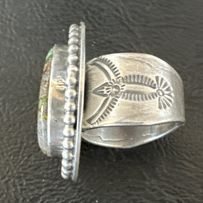 Navajo Sterling Silver Green Royston Turquoise Ring Size 7 19630