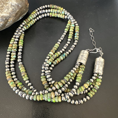 Navajo Pearls Green Gaspeite Turquoise Sterling Necklace 3S 03091