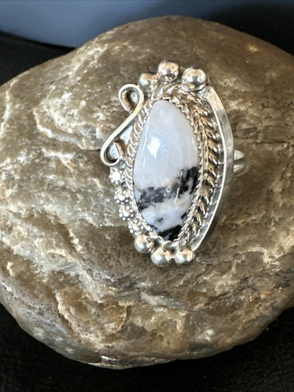Black White Buffalo Turquoise Navajo Sterling Silver Ring Size 11 19811