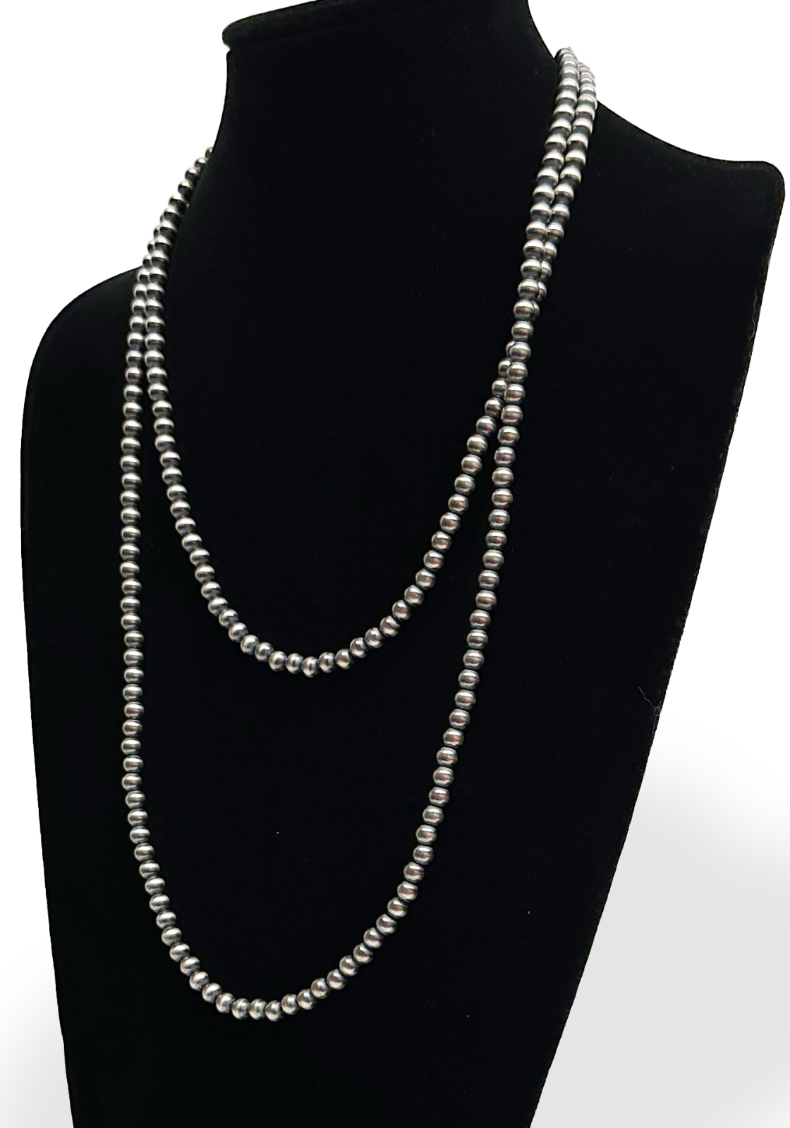 Native American 7mm Sterling Silver Navajo Pearls 60" Single Strand Necklace