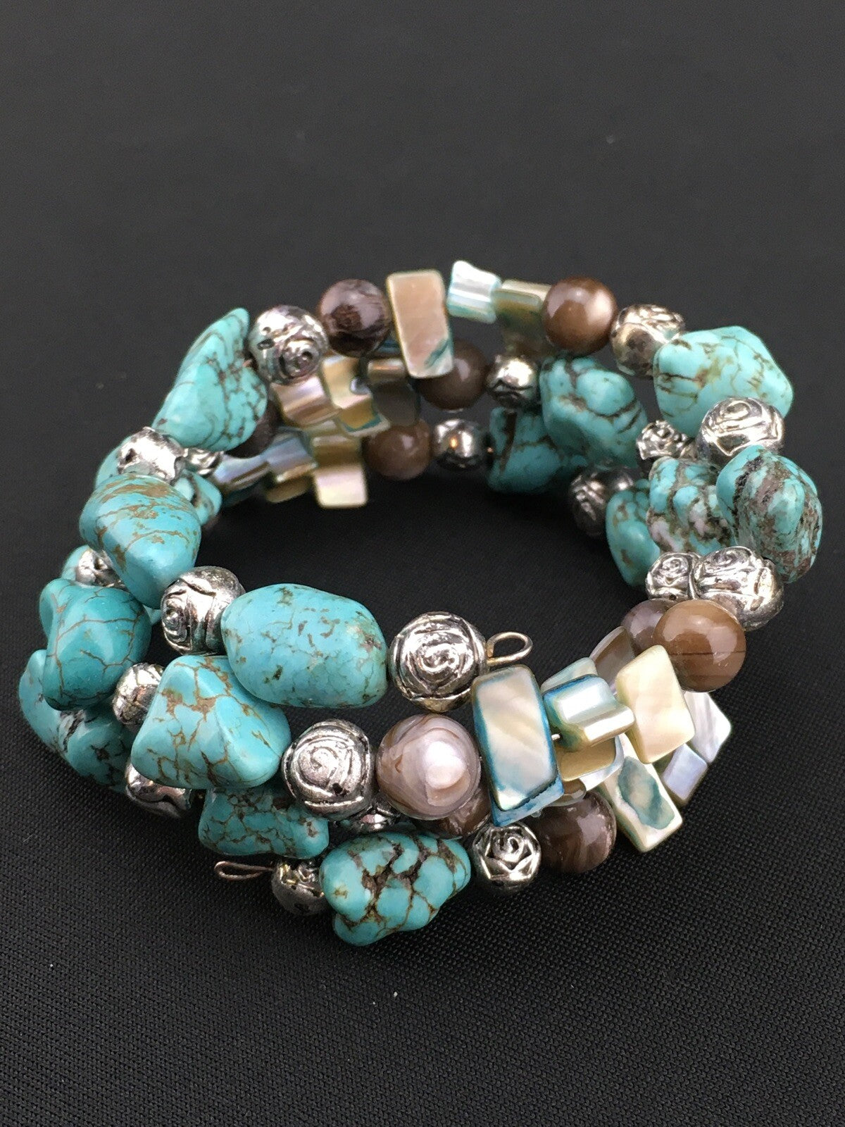 Blue Turquoise Navajo Stainless Steel Wire Bracelet 01318
