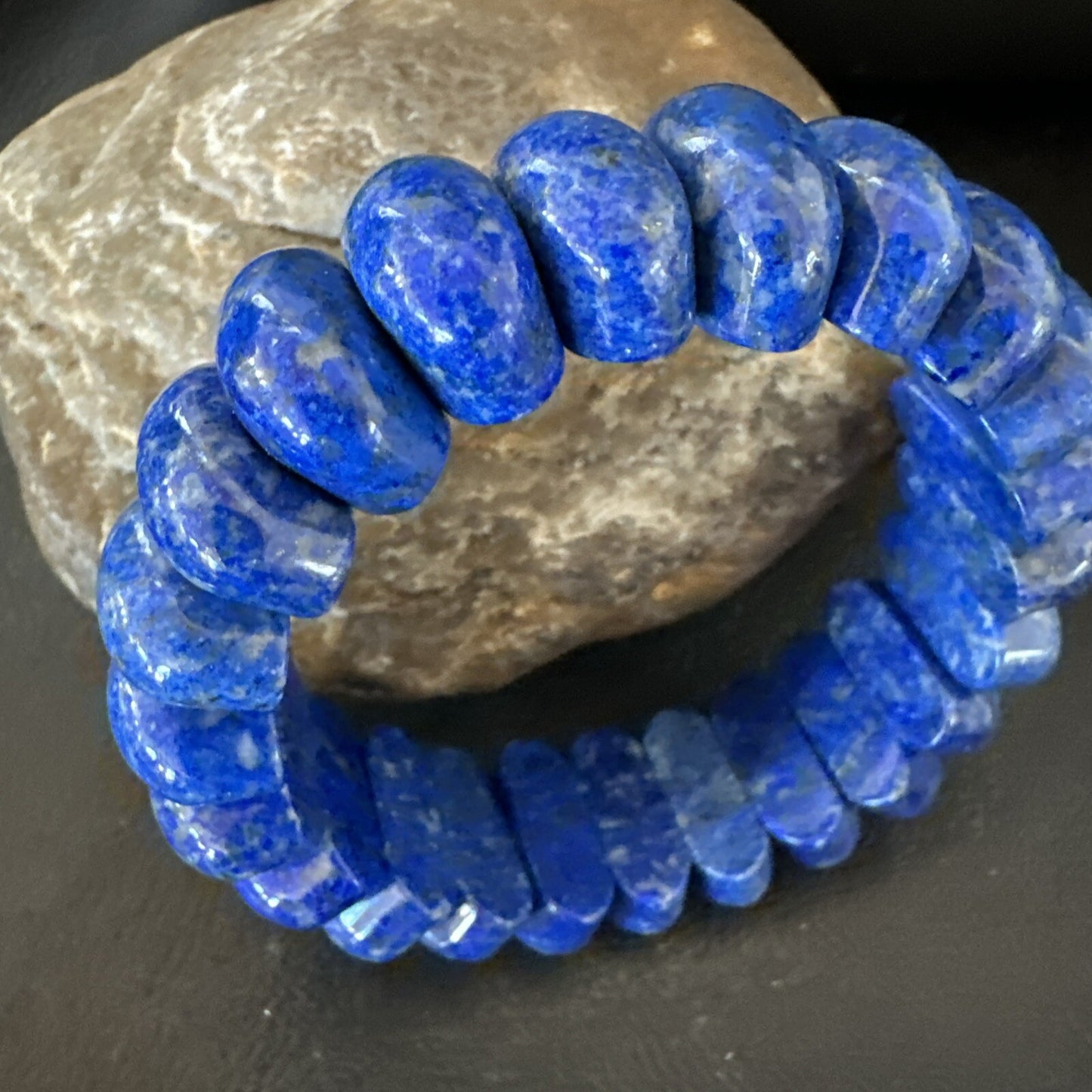 Mens Womens Blue Lapis Lazuli Stretch Bead Bracelet 7” 18861