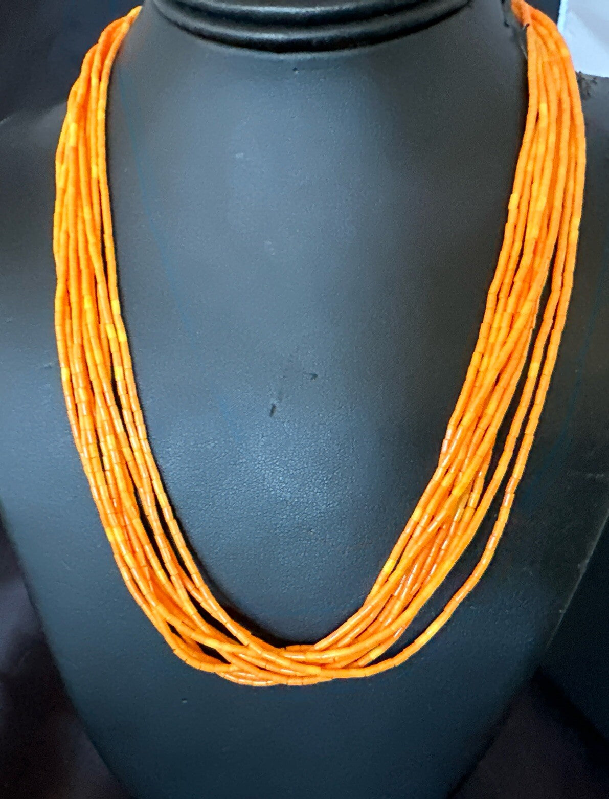Stabilized Orange Heishi 10S Sterling Silver Necklace 20” 18163