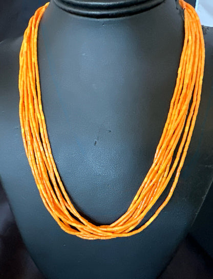 Stabilized Orange Heishi 10S Sterling Silver Necklace 20” 18163