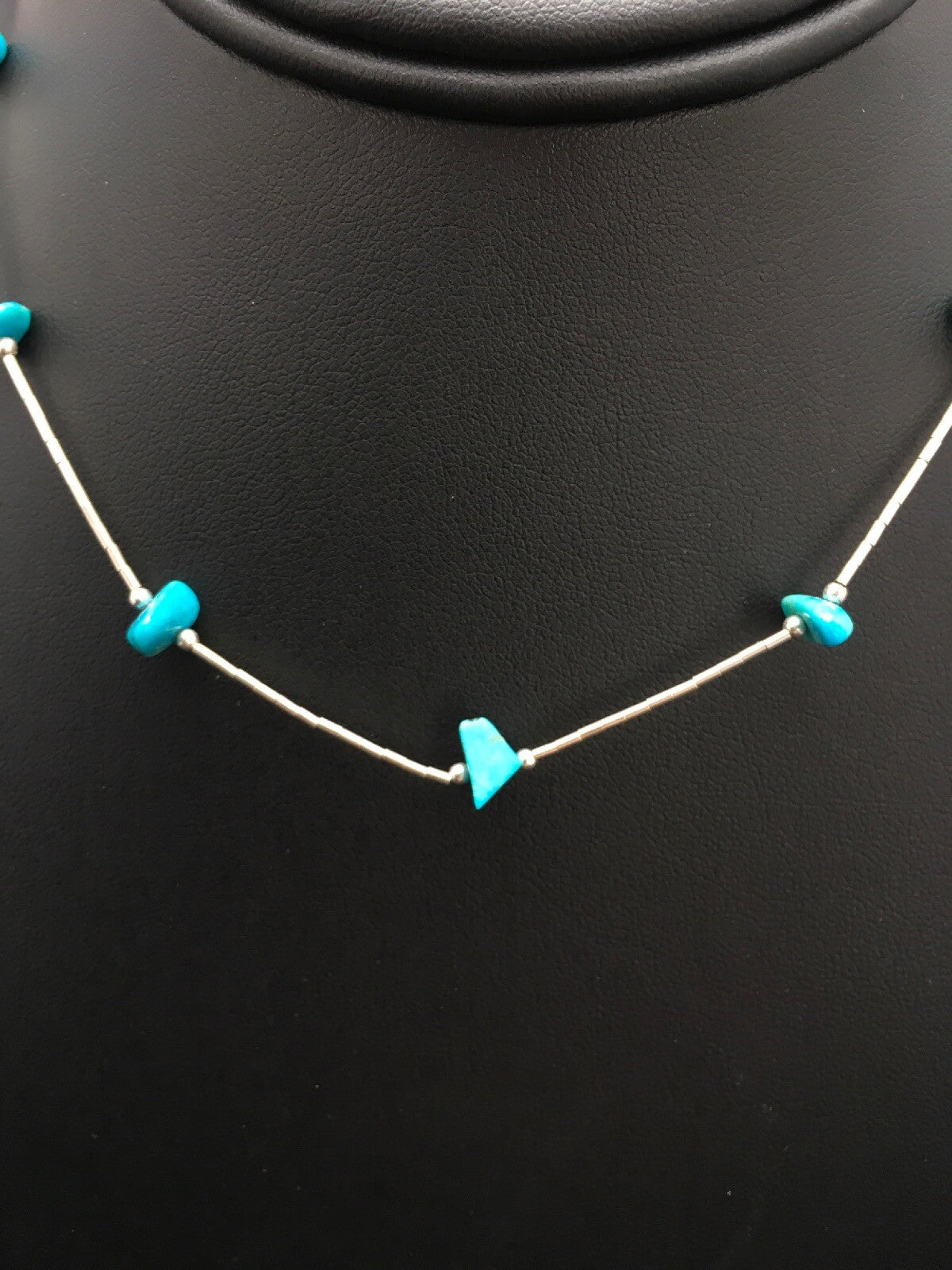Girls Nugget Turquoise Liquid Sterling Silver Necklace 14" 02931