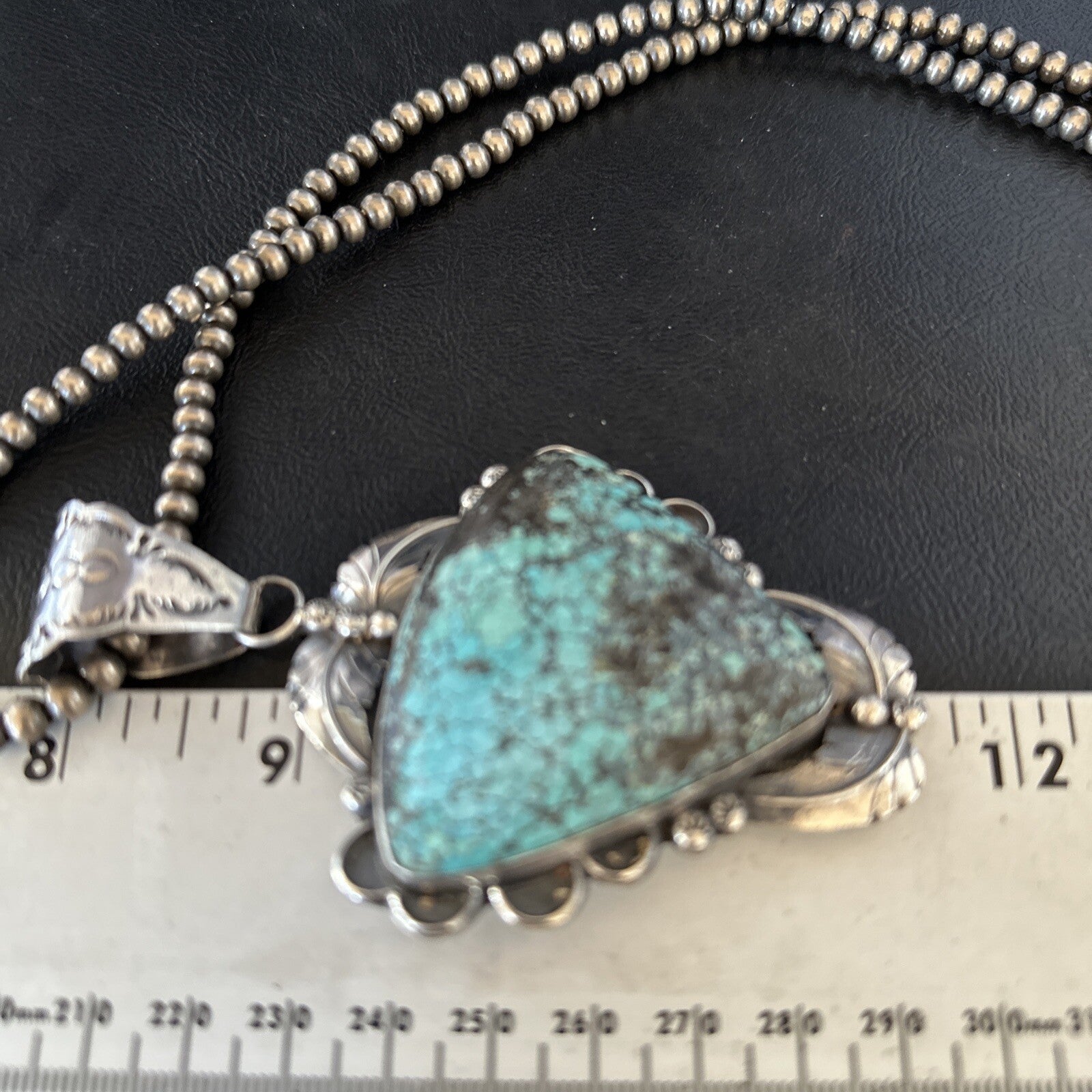 Blue Spiderweb Turquoise Pendant Navajo Pearls Sterling Silver Necklace 14807