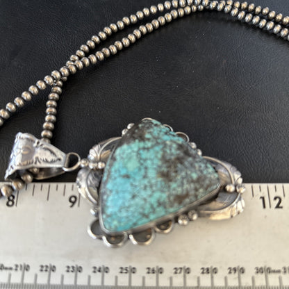 Blue Spiderweb Turquoise Pendant Navajo Pearls Sterling Silver Necklace 14807