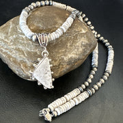 White Buffalo Turquoise Pendant Navajo Pearls Necklace 22" | Sterling Silver | Authentic Native American Handmade | 18255