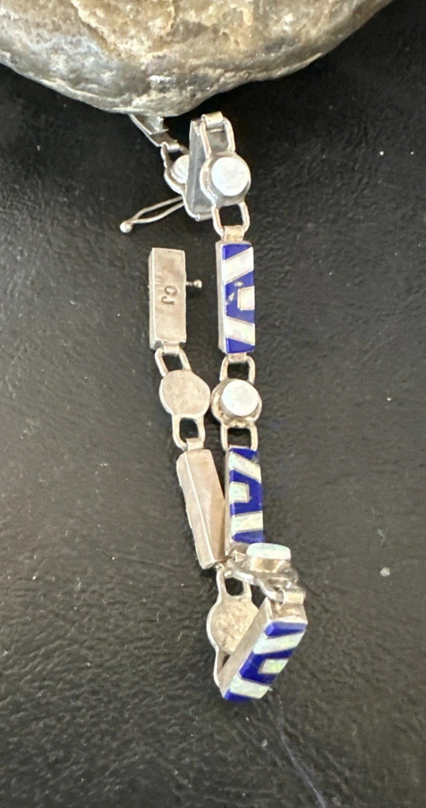 A Women's Blue Lapis Opal Link Bracelet 7" | Sterling Silver | Authentic Native American Handmade | 19794