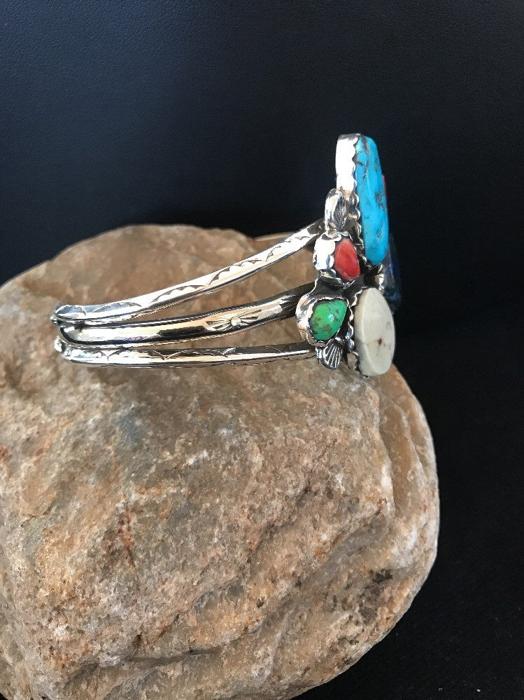 Navajo Wild Horse Turquoise Spiny Oyster Lapis Sterling Bracelet Platero