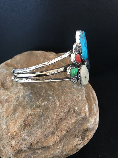 Navajo Wild Horse Turquoise Spiny Oyster Lapis Sterling Bracelet Platero
