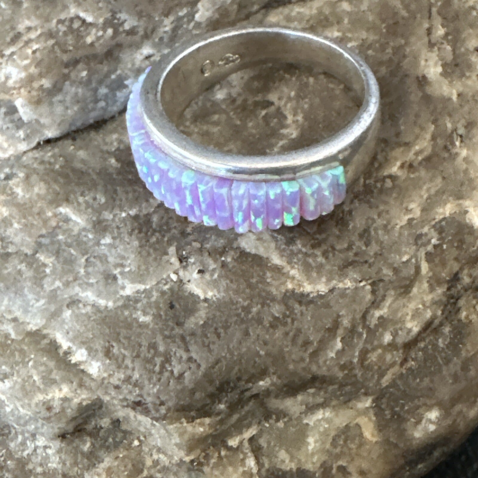 Pink Opal Navajo Sterling Silver Band Inlay Ring Size 6 18783