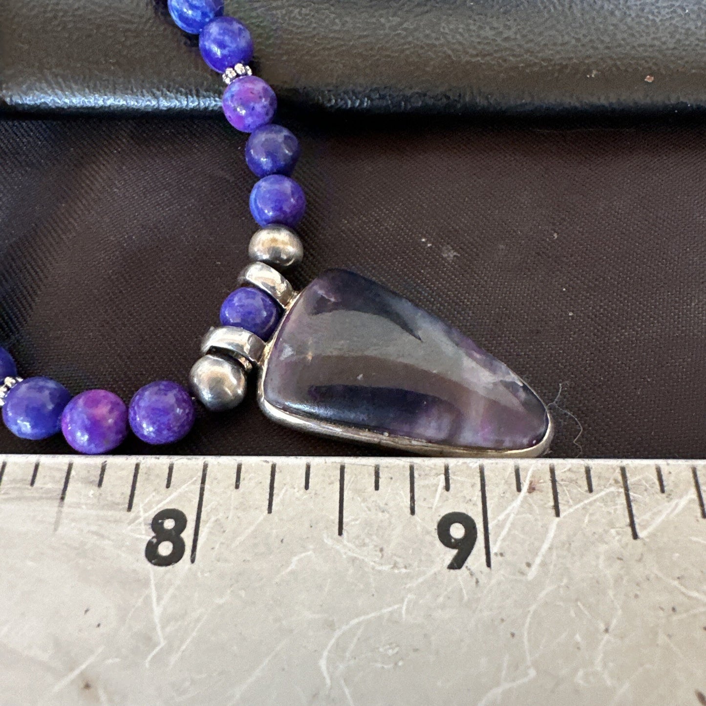 Purple Stone Pendant Navajo Pearls Sterling Silver Necklace 22” 18294