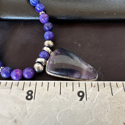 Purple Stone Pendant Navajo Pearls Sterling Silver Necklace 22” 18294