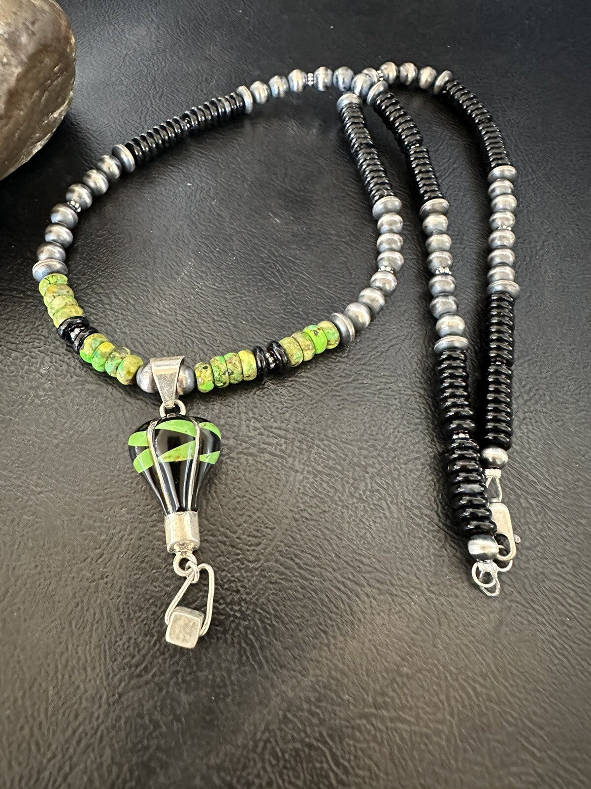Balloon Green Turquoise Pendant Navajo Sterling Silver Necklace 22" 18342