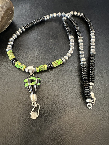 Balloon Green Turquoise Pendant Navajo Sterling Silver Necklace 22" 18342