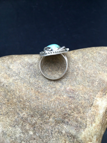 Blue Turquoise Navajo Sterling Silver Ring Size 7.25 02510