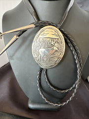 H Joe Men's Stamped Reindeer Navajo Bolo Tie | Sterling Silver | Authentic Native American Handmade | 19425