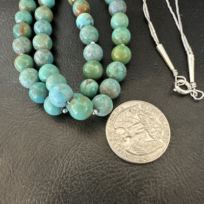 Sterling Silver Heishi Green Turquoise 2 Strands Bead Necklace 18788