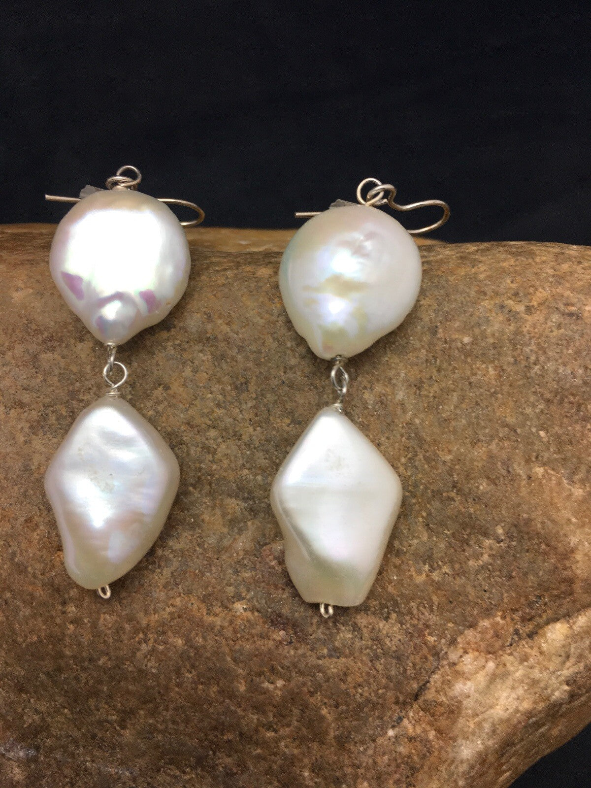 Beautiful White Sterling Silver Freshwater Pearl Dangle Earrings 1.5" 03078