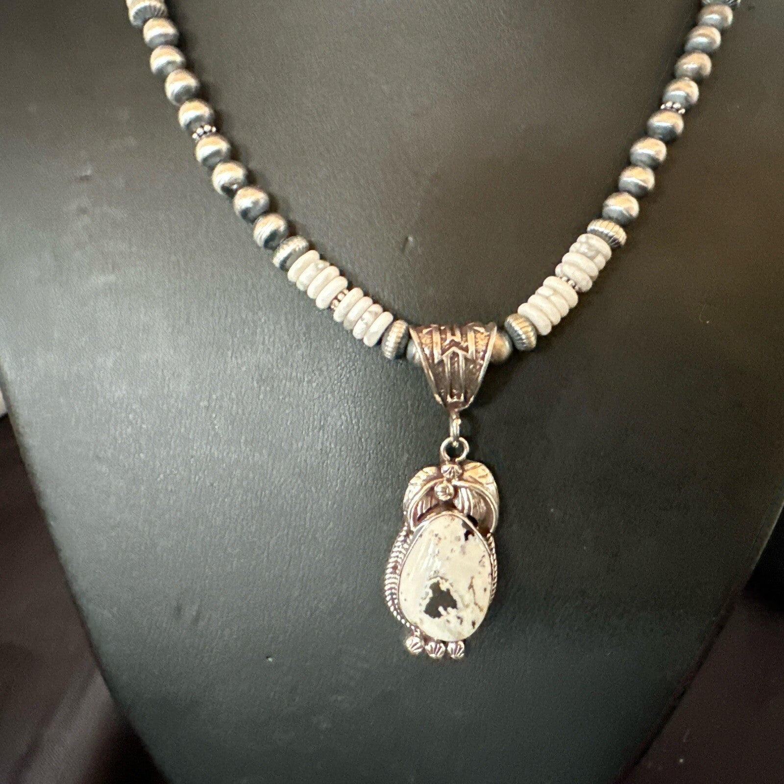 Men Women White Buffalo Turquoise Pendant Navajo Sterling Silver Necklace 17718