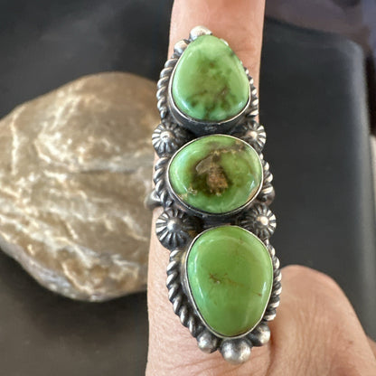 Navajo Sterling Silver Cluster Green Sonoran Gold Turquoise Ring Sz 8 18599