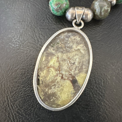 Green Gaspeite Pendant 10mm Turquoise Navajo Sterling Silver Necklace 20" 19679
