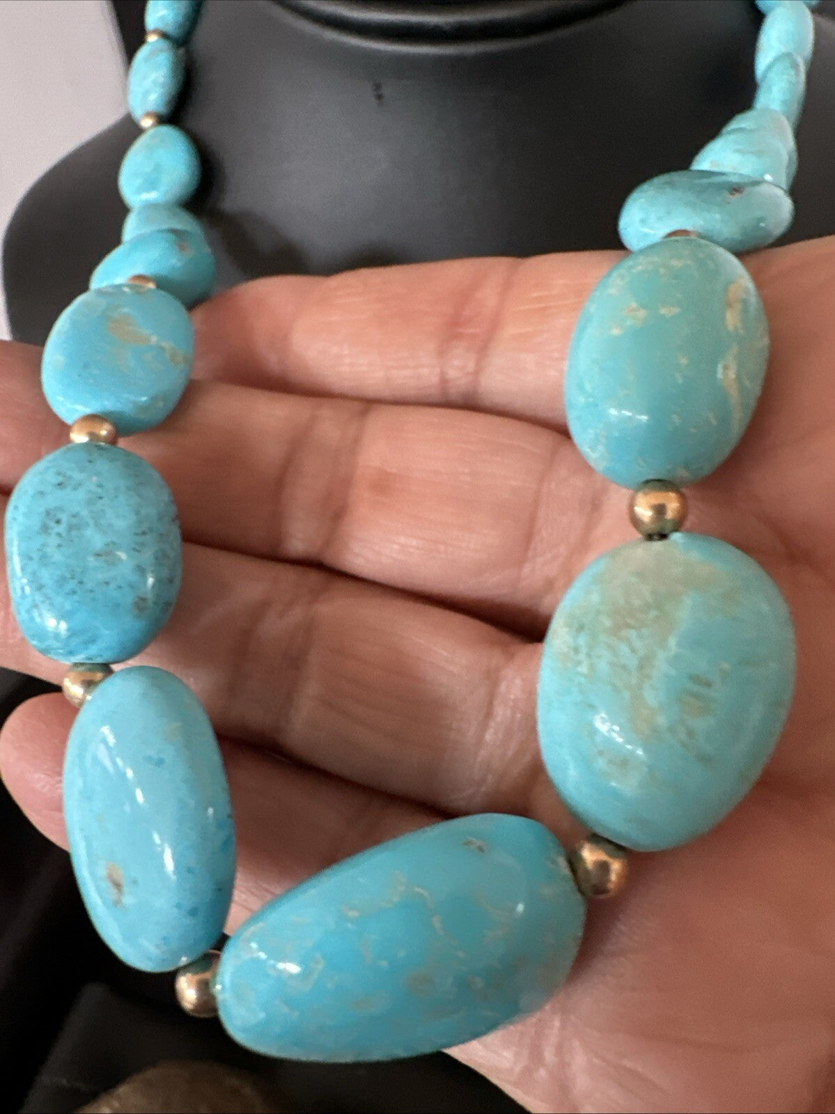 Authentic Gold filled Blue Sleeping Beauty Turquoise Navajo Necklace 20” 18607