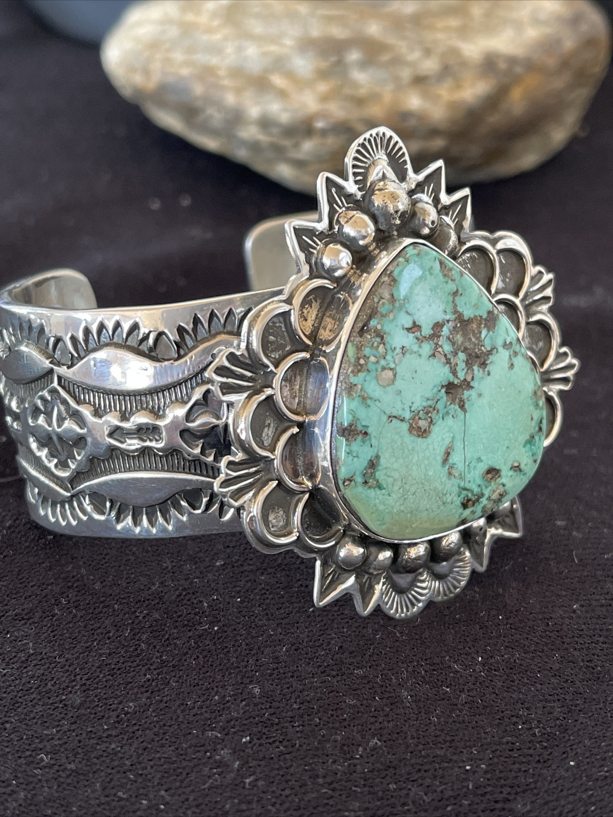 Native Mens Navajo Sterling Silver Handmade Turquoise Cuff Bracelet 1289