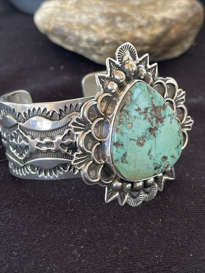 Native Mens Navajo Sterling Silver Handmade Turquoise Cuff Bracelet 1289
