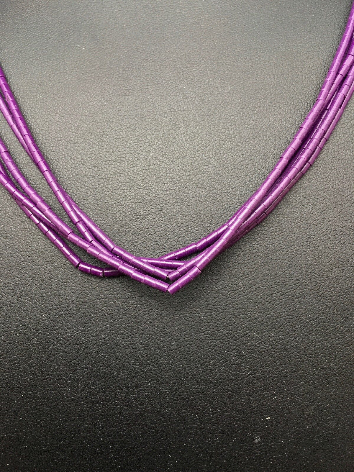 Purple Tube Heishi Stabilized 5 Strand Navajo Sterling Silver Necklace 02505