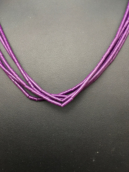 Purple Tube Heishi Stabilized 5 Strand Navajo Sterling Silver Necklace 02505