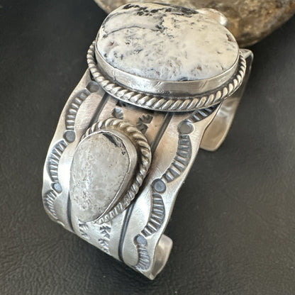 Mens WoMens White Buffalo Turquoise Navajo Sterling Silver Cuff Bracelet 17861
