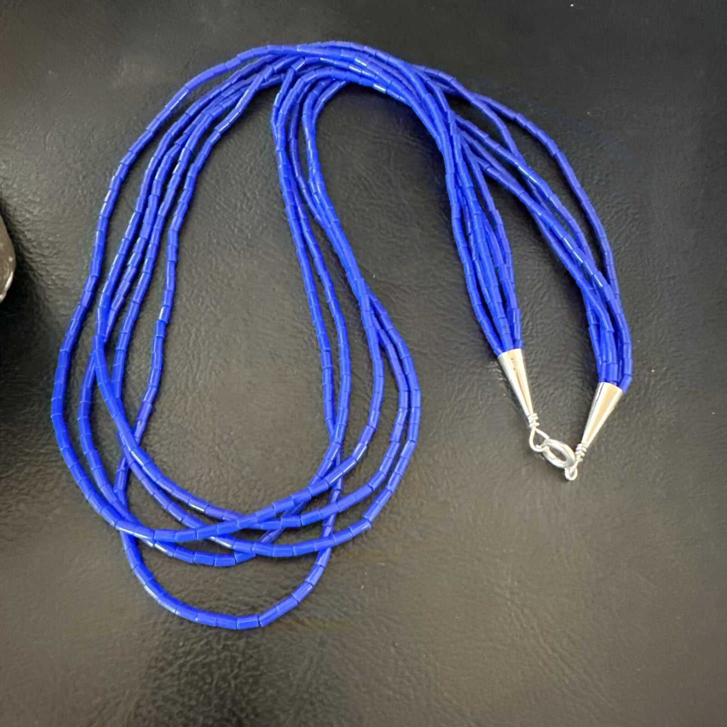 Navajo Lapis 5S Sterling Silver Tube Heishi Bead Necklace 19” 18102