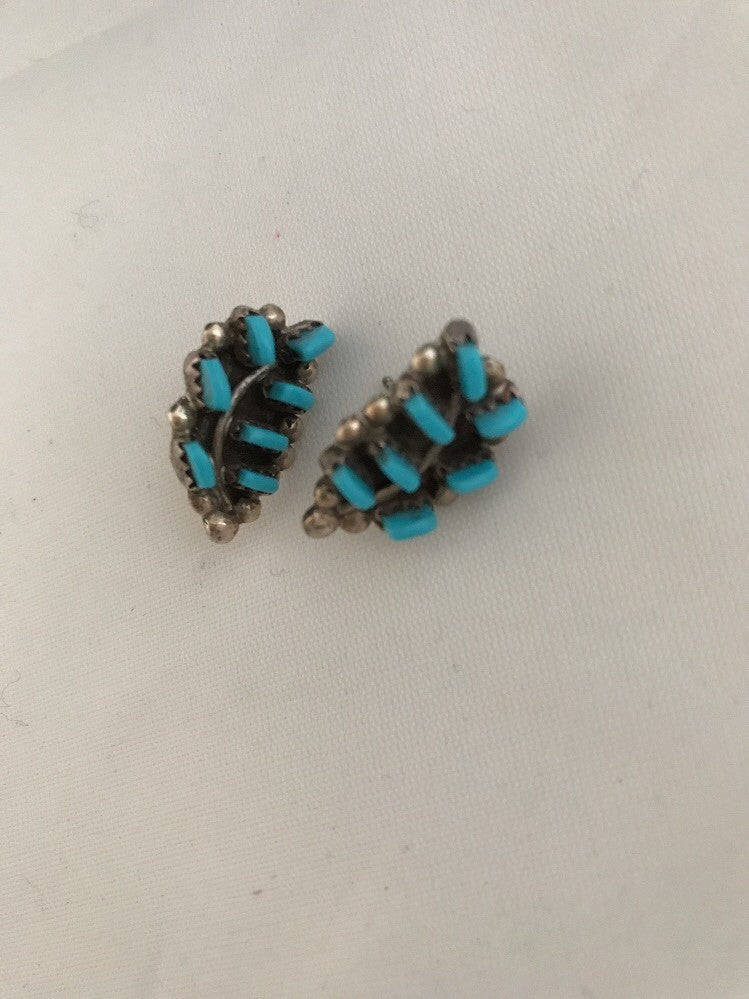 Turquoise Petite Point Zuni Sterling Silver Earrings 01607