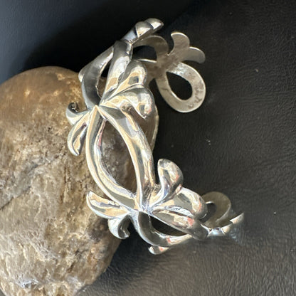 Native American Mens Navajo Sterling Silver Tufa Cast Cuff Bracelet 17814