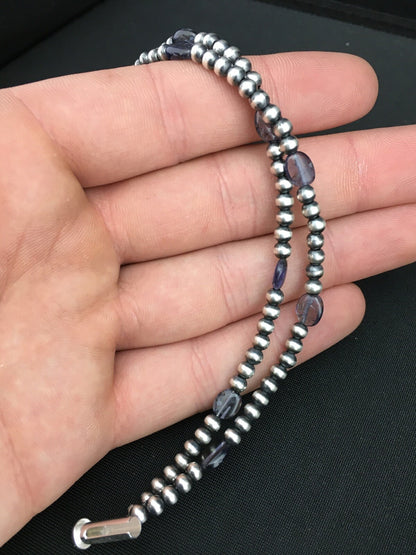 Navajo Sterling Silver Beads Labradorite Bead Bracelet 8" 01288