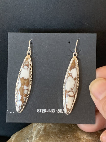 Native American Navajo Sterling Silver Wild Horse Turquoise Earrings 1378