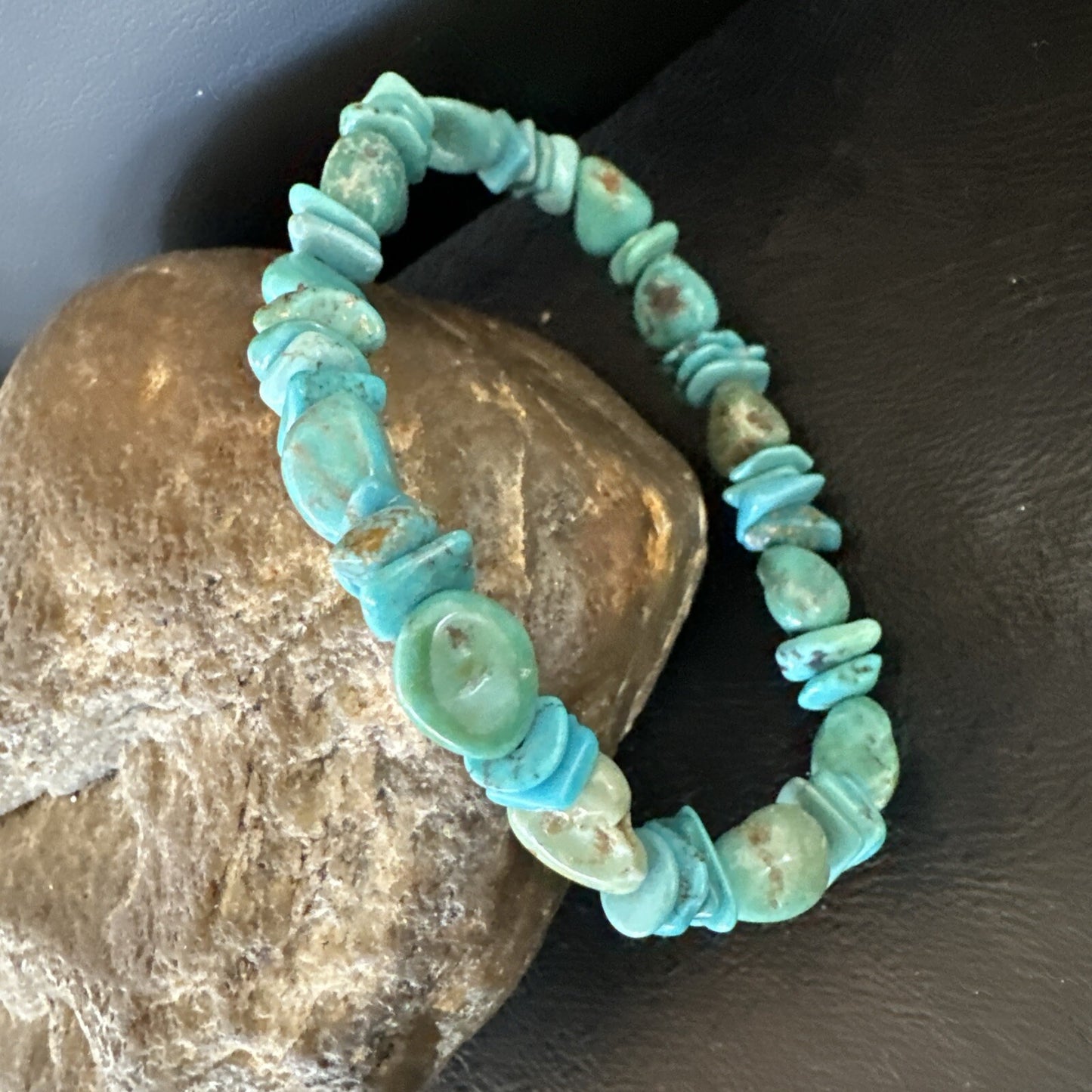 Mens Womens Blue Green Turquoise Stretch Stone Friendship Bracelet 7" 18858