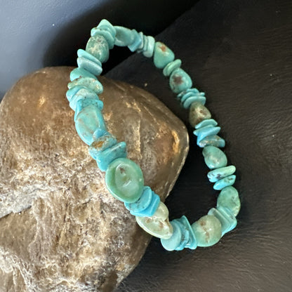 Mens Womens Blue Green Turquoise Stretch Stone Friendship Bracelet 7" 18858
