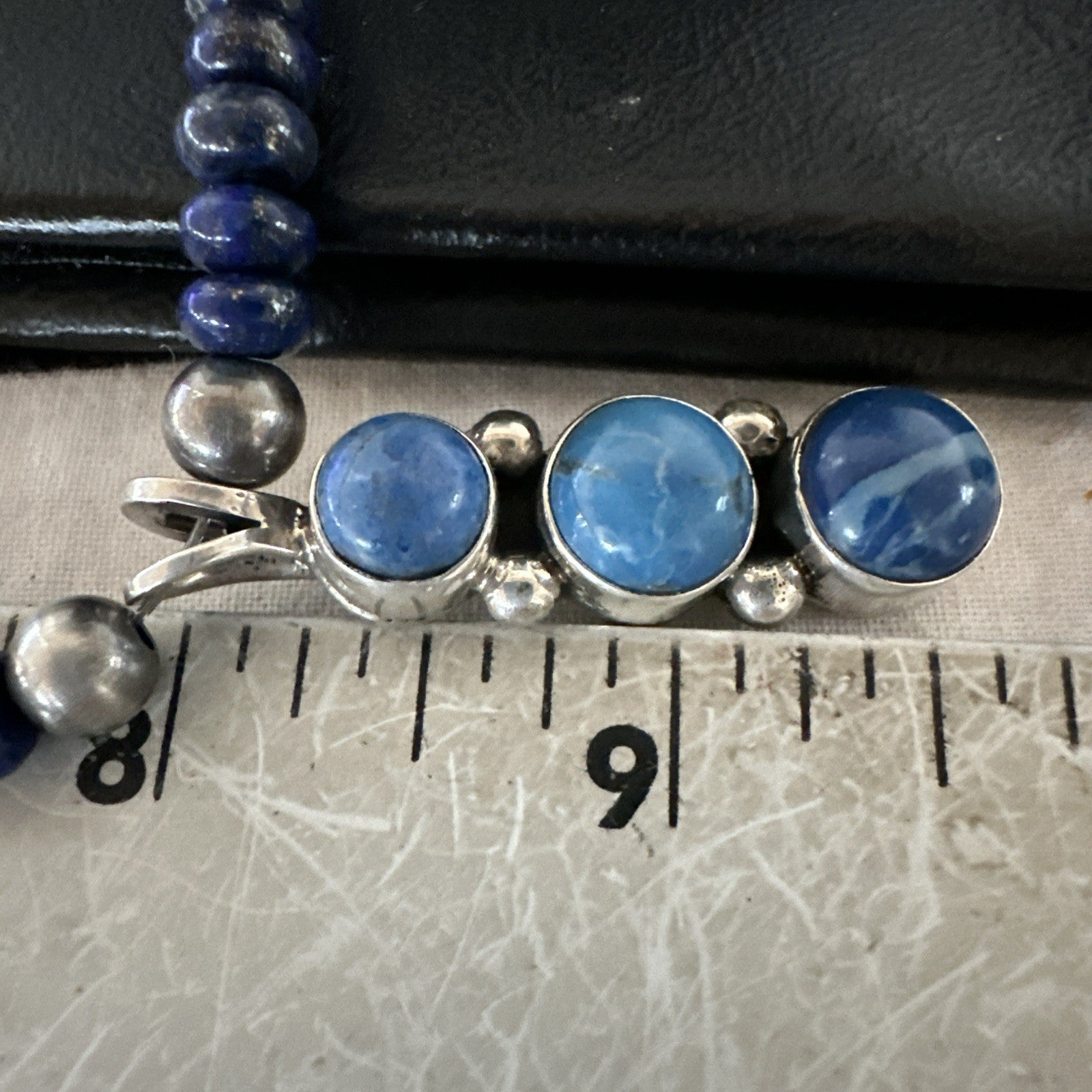 Handmade Blue Lapis Cluster Pendant NavajoSterling Silver Necklace 2" 19655