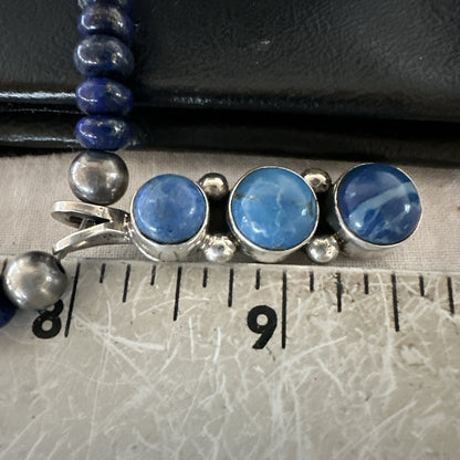 Handmade Blue Lapis Cluster Pendant NavajoSterling Silver Necklace 2" 19655