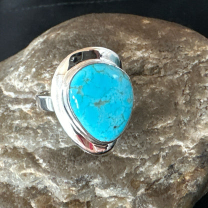 Blue Turquoise Spiny Oyster Southwestern Sterling Silver Ring Size 10 18532