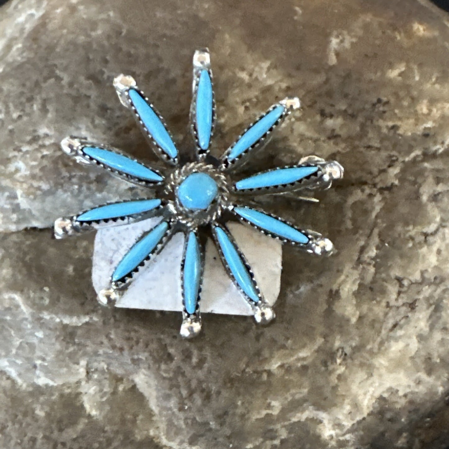 Native Blue Turquoise Needle Point Zuni Sterling Silver Pin Pendant 17846
