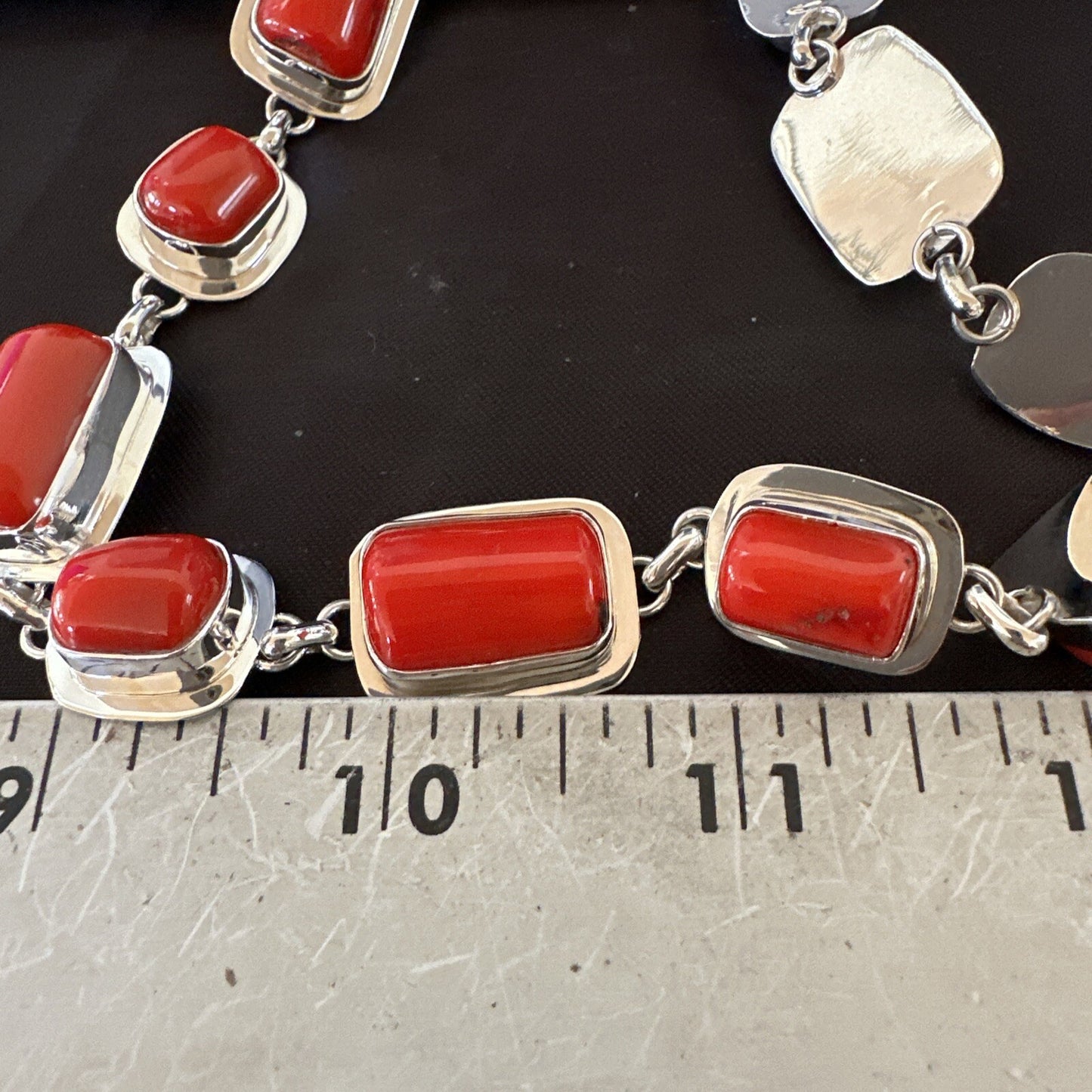 Handmade Women Red Coral Choker Necklace Pendant Sterling Silver 20” 18412